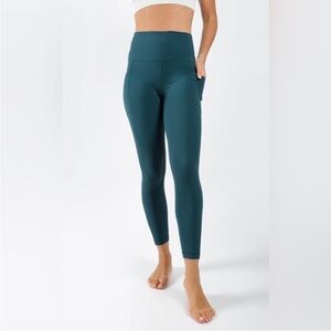 Yogalicious High Waist Side Pocket 7/8 Ankle Legging Deep Teal Green Blue